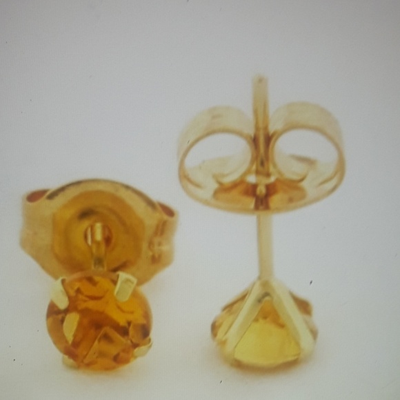 10K Solid Gold & Topaz Stud Earrings - Picture 3 of 3